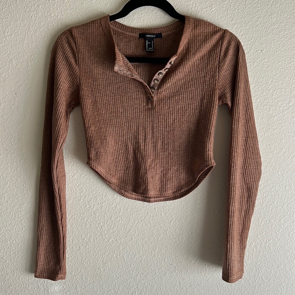 Forever 21 Brown Long Sleeve T-Shirt Top Light Weight Juniors Size Small